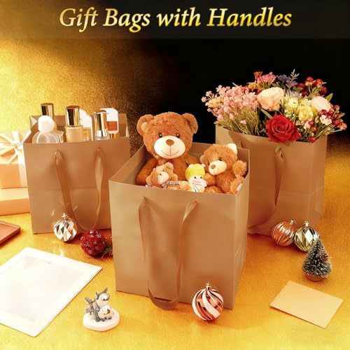Windyun 25 Pcs Square Paper Gift Bags with Handle 10 x 10 x 10'' Large Favor Bag with DIY Thank You Tag for Wedding Christmas Bridal Shower Bridesmaid Birthday Party (Kraft) - Image 5