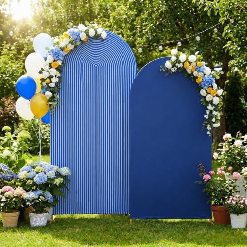 2 Set Wedding Arch Cover Navy Blue Ripple & Solid Stretchy Backdrop Cover by Tegeme