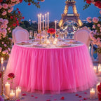 9FT Long Hot Pink Tulle Table Skirt for Rectangle Round Tables 3-Layer Ruffle Desk Teacher Skirt for Back to School Supplies Princess Girls Birthday Party Cake Dessert Classroom Dorm Decor - Image 6