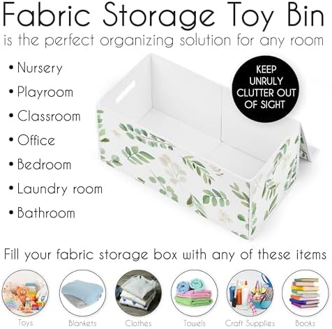 Sweet Jojo Designs Floral Leaf Girl Small Fabric Toy Bin Storage Box Chest for Baby Nursery or Kids Room - Green and White Boho Watercolor Botanical Woodland Tropical Garden - Image 5