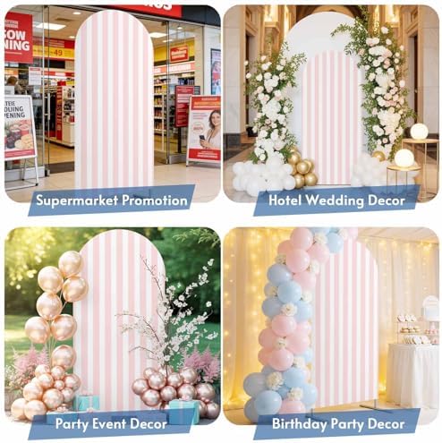 Pink and White Striped Arch Backdrop Cover 7.2 FT, Gradient Wedding Arch Cover Stretchy Backdrop Stands Covers for Birthday Party Ceremony Banquet Decor - Image 6