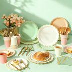 Mimorou 169 Pcs Sage Green and Pink Plates Napkins Cups Flatware Set - Image 5