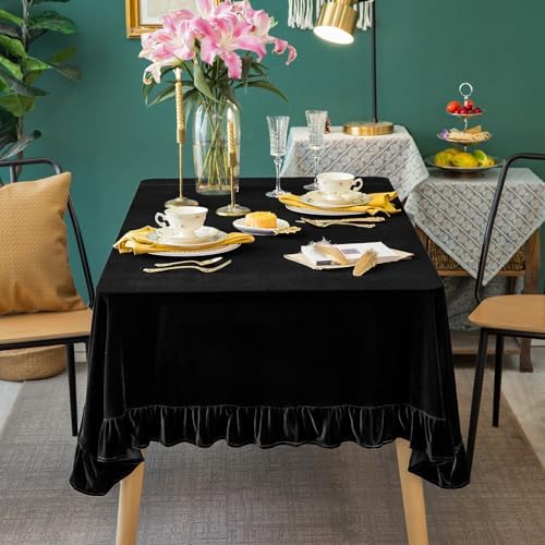 GLORY SEASON Velvet Tablecloth Luxurious Solid Rectangle Table Cloth,Oblong Retro Farmhouse Ruffle Tablecloths Washable Table Cover for Party Wedding Baby Shower Kitchen Dinning Tabletop Decoration - Image 3