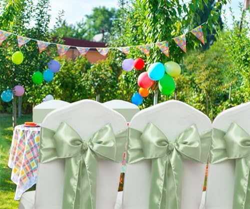 50 Pack Sage Green Satin Chair Bows, Sage Chair Ribbons for Wedding Decor - Image 4