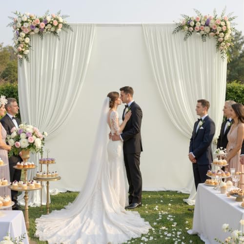 10×10ft Ivory Backdrop Curtain for Weeding Parties, Wrinkle-Free Fabric Drape for Baby Shower, Birthday Party Decorations, Photography Photo Booth Background, Single Panel No Sewing, with Rod Pocket - Image 2