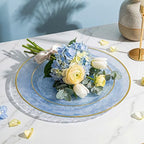 Festiva 60PCS Clear Blue Gold Plastic Plates - Heavy Duty Fancy Disposable Plates With Gold Rim -serve for 30 guests Include Each 30PCS 10.25" & 7.5" Honeycomb Design Plates for Party(Blue) - Image 3