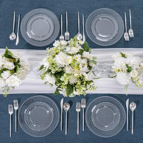 U-QE 60PCS Clear Plastic Plates - Fancy Beaded Plates Disposable Heavy Duty - Image 4