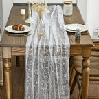 Artoid Mode White Silver Gauze Table Runner 120 Inch 10Pcs, Glitter Metallic Foil Sheer Dining Holiday Wedding Anniversary Birthday Table Decor for Home Party - Image 4