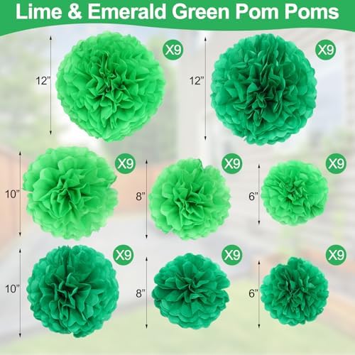 Janinka 72 Pcs Green Tissue Paper Pom Poms Green, 6-12 Inch - Image 4