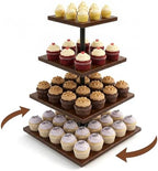 4-Tier Wooden Cupcake Stand, Rotating Cupcake Tower for 50 Cupcakes, Square Dessert Display Stand for Wedding Birthday Baby Shower Graduation Christmas Halloween Party by Unknown