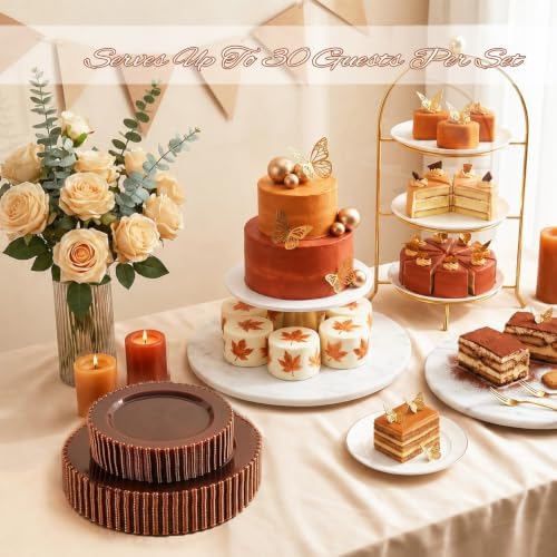 U-QE 60PCS Clear Brown Plastic Plates, Beaded Plates Disposable Heavy Duty - Image 4