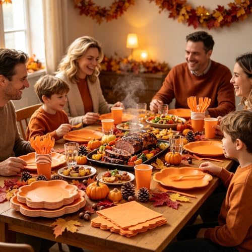 350 Pcs Fall Orange Paper Plates and Napkins Set,Serve for 50 Guest - Image 5