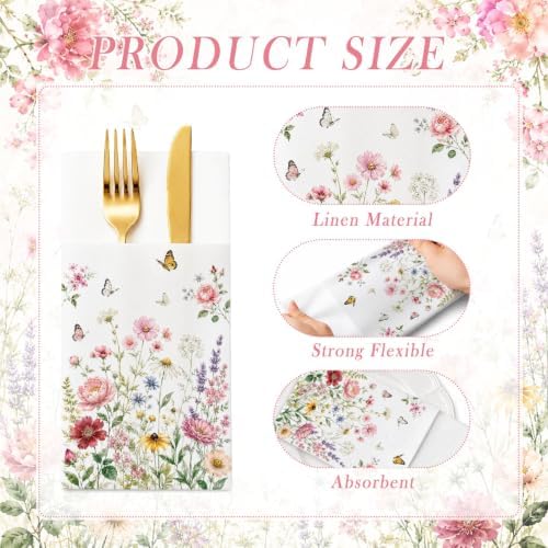 Wildflower Linen Feel Pocket Napkins for Wedding Party Cocktail Decor - Image 7
