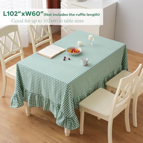 Green White Gingham Ruffled Table Cloth Rectangular 102"x60" - Image 2