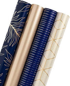 WRAPAHOLIC 30 Inch Navy Wrapping Paper - Jumbo Roll Gold and Navy Print with Cut Lines for Christmas, Birthday, Holiday, Father's Day, Baby Shower - 4 Rolls - 30 Inch x 120 Inch Per Roll by WRAPAHOLIC