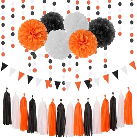 Black White Orange Halloween Party-Decorations Tissue Pom Poms Streamers,Tassel Garland Banner,Graduation 2025 Birthday Wedding Baby Bridal Shower Decor Bunting by LastingSurprise
