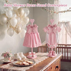 Fuutreo 2 Packs Baby Clothes Display Stands Heart-Topped Baby Shower Centerpiece Babies Clothes Rack with Bow Wooden Adjustable Outfit Hangers Display for Layette Dress, Hand Assembled (Pink) - Image 3