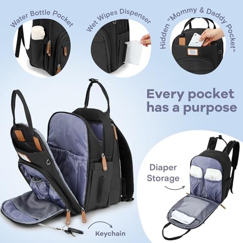 RUVALINO Baby Diaper Bag Backpack with Changing Pad, Waterproof, XL Black - Image 3