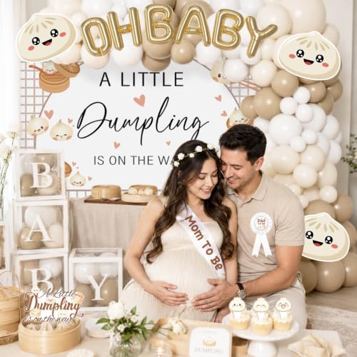 Hombae Dumpling Baby Shower Decorations, A Little Dumpling Is on the Way Party Decorations Kit with Backdrop, Balloon Garland, Boxes, Mom to Be Sash, Headband for Baozi Theme Baby Shower - Image 5