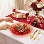Rubtlamp 350 Pcs Plastic Dinnerware Set (50 Guests), Red And Gold Plastic Plates, Hammered Party Plates Set Include Dinner Plates, Dessert Plates, Cups, Cutlery Set And Napkins for Wedding And Party - Image 3