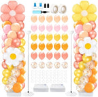 Kasyat 2 Sets Groovy Balloon Column Stand Kit Boho Daisy Macaron Pink Yellow Orange Pastel Retro Flower Balloons Arch Garland Kit for Baby Shower Birthday Wedding Hippie Flower Party Decoration by Kasyat