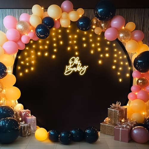 7.2 FT Black Round Backdrop Cover with Lights String for Circle Arch Stand Circle Backdrop Covers with LED Fairy Lights for Wedding Arch Baby Shower Birthday Party Photo Shoot Photography Background - Image 2