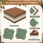 Mimorou 175 Pcs Green Brown Plates Cups Napkins Utensils Woodland - Image 5
