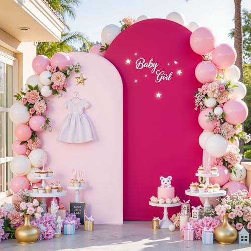 Hot Pink Arch Backdrop Covers 7.2FT 6FT Party Wedding Arch Covers Stretchy Backdrop Set of 2 Baby Shower Bridal Shower Photo Birthday Spandex Pink Arch Cover - Image 2