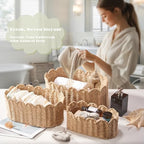 Scalloped Basket Set of 3, Wicker Storage Baskets - Hand-Woven Paper Rope Nursery Organizer for Diaper Caddy, Baby Toys & Shelves, Natural (16x10x7 Inch) - Image 4
