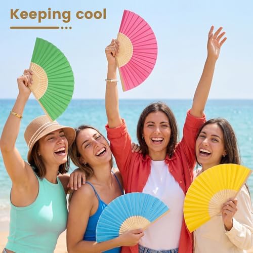 Qunclay 150 Pcs Paper Fans for Weddings Handheld Folding Fan, Bright Color - Image 6