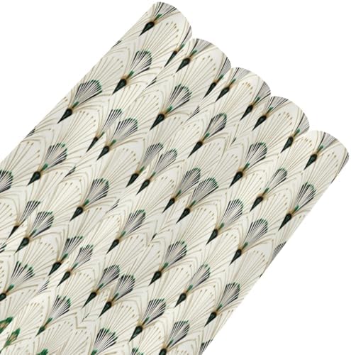 pnyoin Merry Christmas Wrapping Paper Roll,Oriental Fan Print Green Gift Wrap Perfect for Xmas,Birthday,Weddings, Brides, Holidays, Baby Showers，58 x 23 inches,5 Roll - Image 6