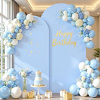 White Blue Photo Arch Backdrop Cover Set of 2-7.2 and 6ft Spandex Arch Covers Stretchy Backdrop Baby Shower Arch Stand Covers for Boys Birthday Party Wedding Balloon Arch Background Decorations - Image 3