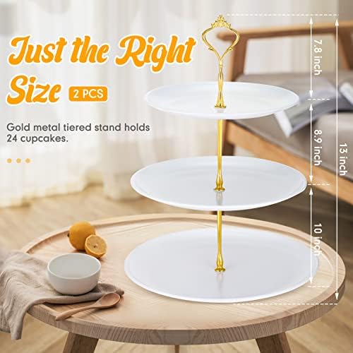 Gerrii 2 Pack 3 Tier Cupcake Stand Serving Tray Metal,White - Image 2