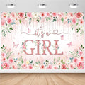 Avezano Girl Baby Shower Backdrop Banner Pink Flower Baby Shower Decorations Rose Gold It's a Girl Banner Floral Gender Reveal Photo Booth Props Background (8x6ft) by AVEZANO