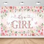 Avezano Girl Baby Shower Backdrop Banner Pink Flower Baby Shower Decorations Rose Gold It's a Girl Banner Floral Gender Reveal Photo Booth Props Background (8x6ft) by AVEZANO