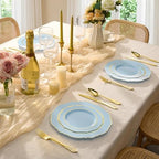 realluck 100PCS Blue and Gold Plastic Plates, Blue Fancy Disposable Plates - Image 5