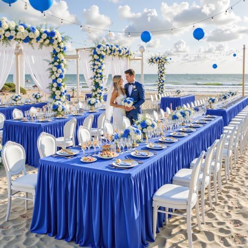 Royal Blue Polyester Table Clothes for 6 Foot Rectangle Tables, Wrinkle Free Fitted Table Cover 6ft Stretch Tablecloths with Skirt for Parties Weddings Birthday Banquet Baby Shower - Image 7