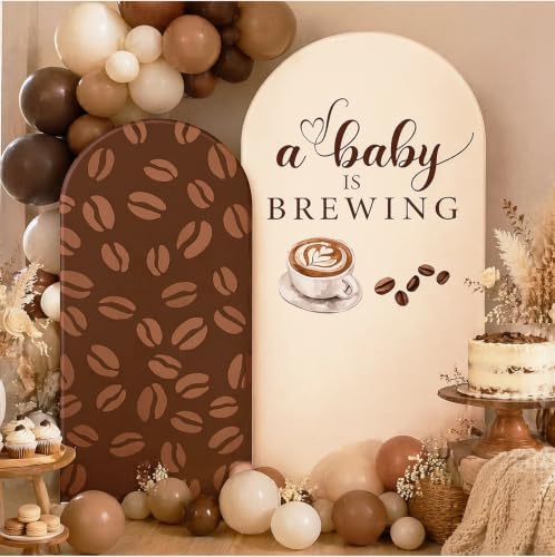 FYSUIMU 2 Pcs A Baby is Brewing Arch Backdrop Covers Coffee Bean Latte Stretchy Spandex Arch Stand Fabric Cover for Baby Shower Gender Reveal Birthday Party Decoration (5ft/6ft) by FYSUIMU