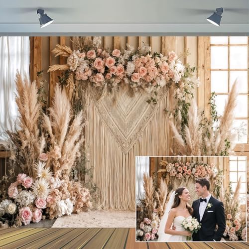 15x10ft Bohemian Pampas Grass Flower Backdrop Retro Boho Flowers Window Photography Background Bridal Shower Anniversary Birthday Baby Shower Decoration by Unknown