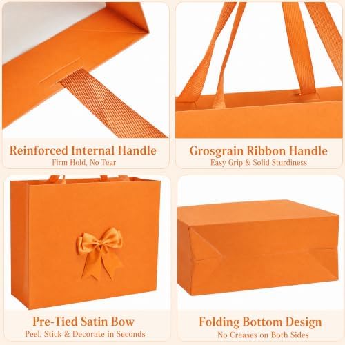 Catlovecorn 20 Pack Large Orange Gift Bags, 16.5 x 5.5 x 12.6 In - Image 2