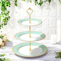 CHENGU 3 Tier Christmas Cupcake Stand Green Ceramic with Gold Frame by CHENGU