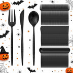 Supernal 360Pcs Hammered Black Plastic Silverware Heavy Duty Party Utensils by supernal