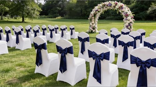 Satin Chair Sashes Bows 50 Pack Universal Polyester Chair Ribbons for Wedding Anniversary Retirement Party Birthday Engagement Banquet Graduation Outdoor Events Decor (Navy Blue, 50 pcs) - Image 5