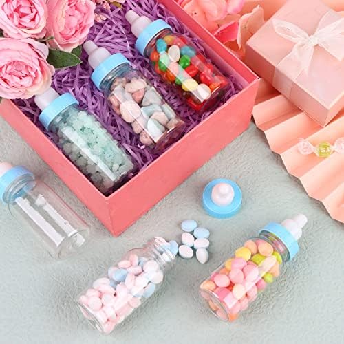 60 Pcs 4.5 Inch Baby Mini Milk Bottle Baby Shower Favor Fillable Feeding Bottle Candy Box Small Plastic Candy Container DIY Gift for Boy Girl Newborn Baptism Party Decor (Blue) - Image 7