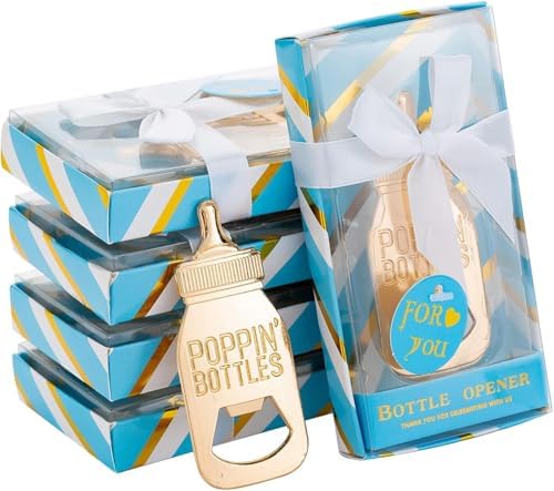 18 Pack Bottle Opener for Newborn Baby Shower Favors, Baby Shower Party Return Gifts for Guest, Poppin Bottles Openers with Exquisite Gifts Box Used for Baby Party Souvenirs (Blue-Baby Bottle) by DAJAMAI