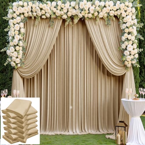 60ft×14ft Long Champagne Backdrop Curtain for Wedding Parties by ENJOYYOURPARTY