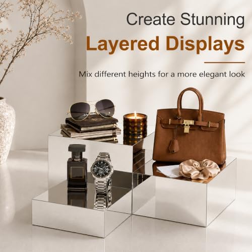 4Pcs Acrylic Risers Display Stands, Food Risers for Buffet Table, Silver - Image 2