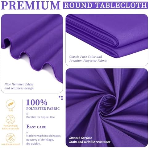 Showgeous 90 Inch Purple Round Tablecloths, Polyester Table Covers - Image 4