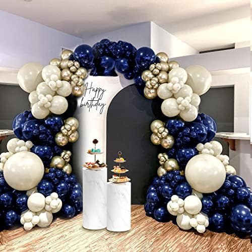 Navy Blue Balloons Double Stuffed Balloon Garland White Sand Royal Blue Balloon Blue Gold Pearl Balloon arch Kit for Birthday Party Baby Shower Wedding Graduation Bridal Shower Decoration - Image 2