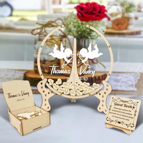 Wedding Guest Book Alternative - Round Drop Box with Heart Pieces - Rustic Wood & Acrylic Sign-in Book for Wedding Reception-Unique Wedding Keepsake Frame by KOLOWKO
